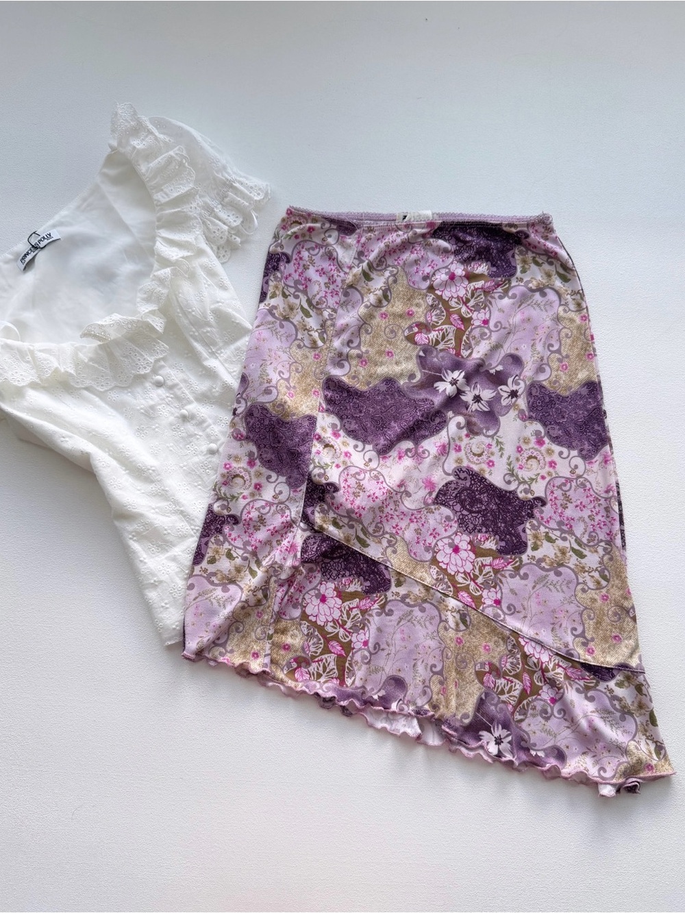Vintage Paris Blues Floral Asymmetrical Midi
Skirt
